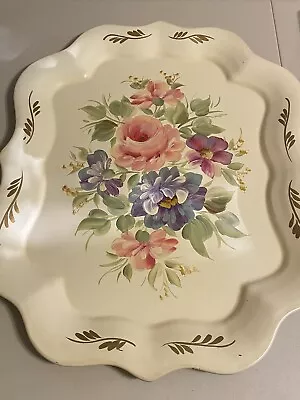 Beautiful Hand Painted Cream Shabby Chic Metal Tray Vintage Decor Tea Party Tray • $43.20