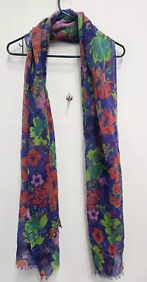 J. Crew Womens Wool Long Scarf  Blue Multi Floral Fringe Hem Size 29 X 76 NEW • $24.04