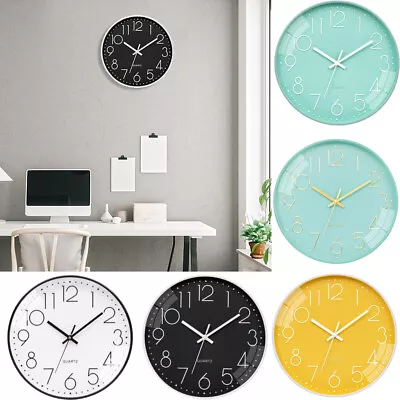 Simple Round Wall Clock Bedroom Kitchen Clocks Quartz Sweep Movement Office Home • £11.74