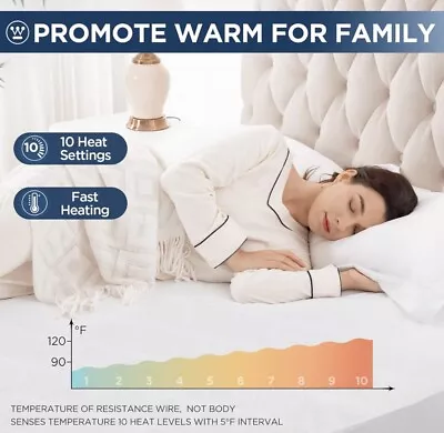 Heated Mattress Pad Queen Size 10 Heat Setting Dual Controller 60x80 Inch • $59.48