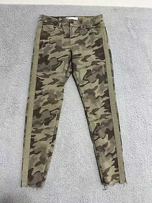 Zara Z1975 Denim Camouflage Ankle Pants Green Distressed Raw Hem Womens 4 • $19.99