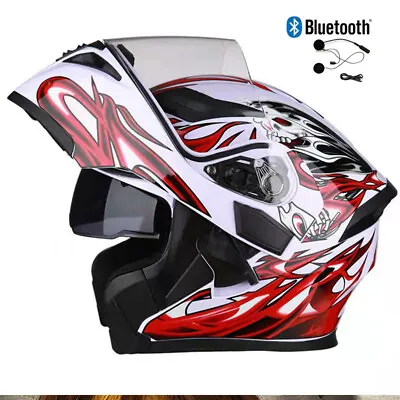 DOT Bluetooth Flip UP Modular Motorcycle Helmet Dual Vison W/Rear Safe Led Light • $119.99