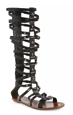 Via Spiga Womens Black Sumner Knee High Leather Gladiator N2639* Sandal Size 7 • $217