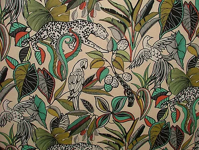 £5.50 • Buy 3m Kenya Ivory 100% Cotton Leopard Bird Fabric Curtain Upholstery Cushion Blind