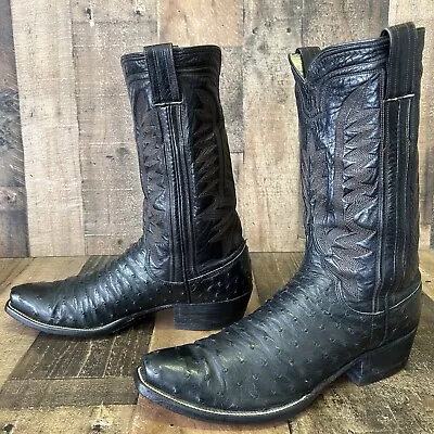 ML Leddy Vintage Full Quill Ostrich Cowboy Boots Mens 9 D • $349.95