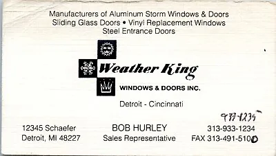 Bob Hurley Weather King Detroit Michigan Business Card • $10.48