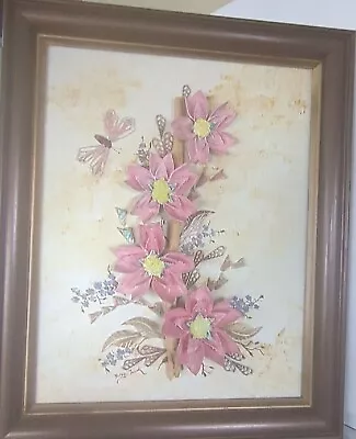 Vintage Flower Butterfly 3-D Picture. Seashell & Hand Painted Art By Betty Smuck • $69