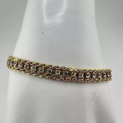 6.75” Gold Tone Vintage Style Triple Chain Rhinestone Tennis Bracelet • $10