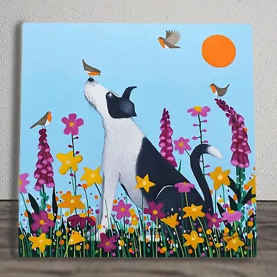 Dog & Robins Ceramic Tile Picture Plaque Sign Floral Wall Art Alisa Black 20x20 • £24.99