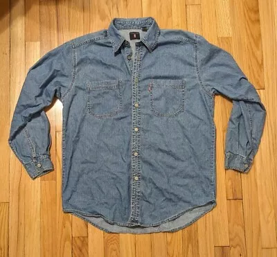 Vintage LEVIS Blue Denim Work Shirt Button Front Y2K Red Tab 2 Pocket Men Size M • $16.15