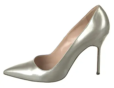 $595 MANOLO BLAHNIK Patent BB Metallic Silver Sz 39 Shoes Stiletto Heels Pumps • $155