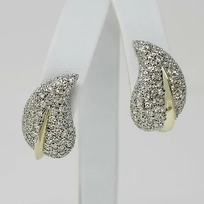14 Kt Multi-Tone Gold Pair Of Pavé Diamond LEAF MOTIF Pierced Earrings B2023 • $1736