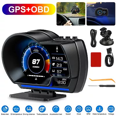 OBD2+GPS HUD Head Up Car Digital Display Speedometer RPM Alarm Water & Oil Temp • $42.48