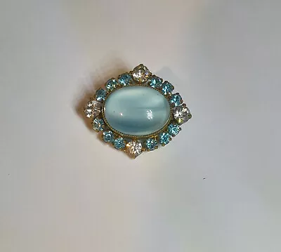 True Vintage Turquoise Glass Diamante Paste Stones Cabouchon Brooch Small • £5.99