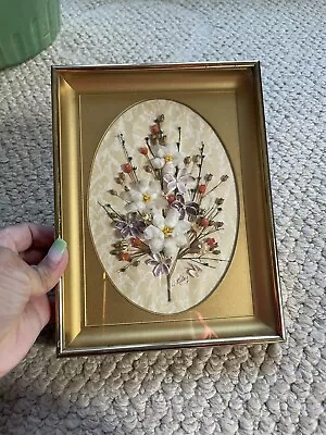 Vintage Shell Art Floral Gold Frame • $25