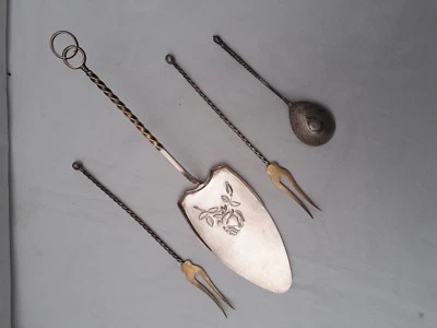 £150 • Buy Collection Of Russian Silver. Cake Slice, Niello Spoon, Forks.