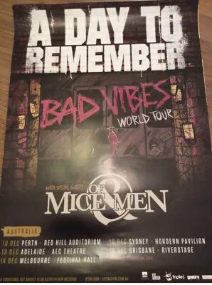 A Day To Remember & Of Men & Mice Bad Vibes Australian Tour Poster Dec 2016 • $24.79