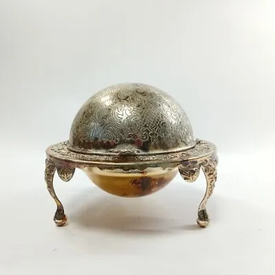 £7.99 • Buy Butter Dish Globe Silver-Tone Footed Floral Pattern Decorative Tableware Vintage