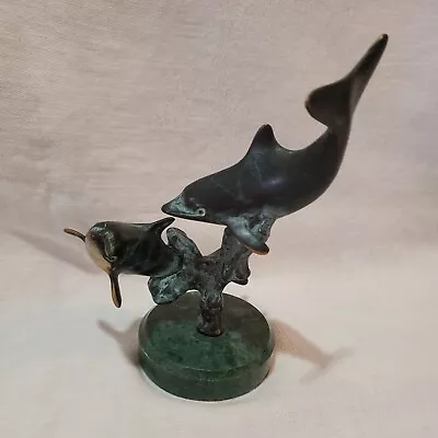 SPI Gallery Dolphins Sculpture Hand Cast Solid Brass Bronze Finish Marble Base • $25