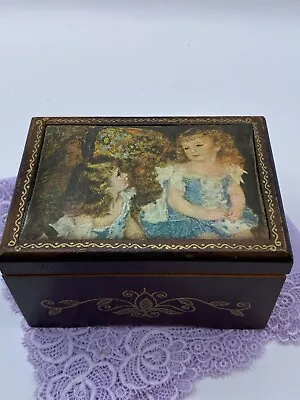 Vintage Linden Wood Music Box W/Original Labels WORKS Renoir Padded Scene On Lid • $9.99