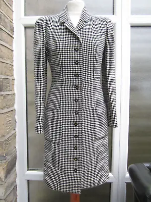 Chanel Black/White Houndstooth  Coat Dress Wool Blend 38 • £525