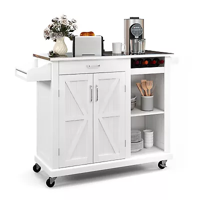 Kitchen Island Rolling Trolley Cart Stainless Steel Top 2-Door Storage Cabinet • $999