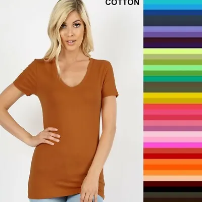 $8.37 • Buy Womens V Neck T Shirt Zenana Short Sleeve Basic Cotton S-XL   STORE CLOSING
