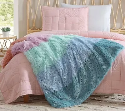 Koolaburra Ugg Faux Fur Mink Throw Blanket 50” X 60” - Multi Stripe - New • $32.95