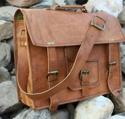 Leather Men Messenger Laptop Handmade Briefcase Satchel Vintage Bag • $79.80