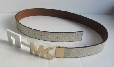 Michael Kors Women's Twist Reversible White/Brown MK Logo Buckle Belt Size M New • $39.99