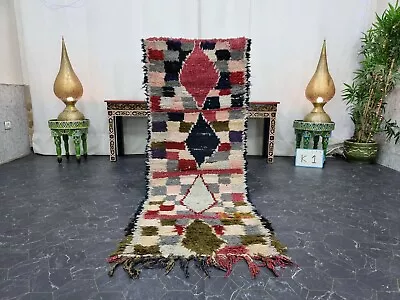 Moroccan Handmade Vintage Rug 2'4''x 6'  Berber Geometric Multicolor  Carpet • $228