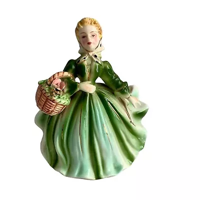 Vintage Lady Planter Green Dress Scarf Flower Basket • $24.95