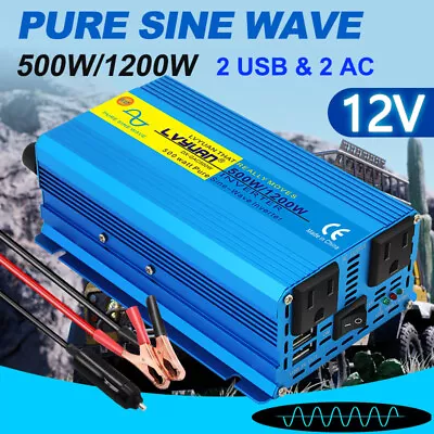 500w 1200w Power Inverter Pure Sine Wave 12V To 110V Caravan Van 2USB Converter  • $39.59