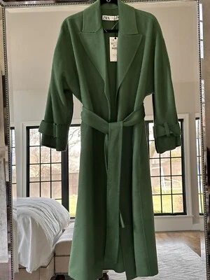 $119 • Buy Zara Green Wrap Belted Long Coat XS NWT 