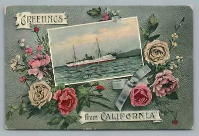 USS Glacier Ship ~ Los Angeles CALIFORNIA Antique Flower Border Ocean Park 1910s • $12.99