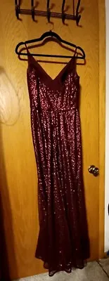 Morilee Madeline Gardner BRIDESMAID PROM Strap Bordeaux  Sequin 8 Burgundy Wine • $29.92