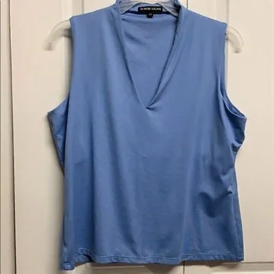 A’NUE Ligne Blue Stretch Tactel Blend V Neck Sleeveless Top Size L • $7