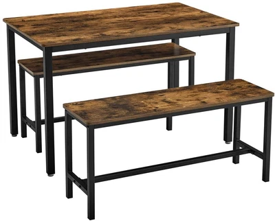 $430.92 • Buy VASAGLE Dining Table Set With 2 Benches Rustic Brown And Black KDT070B01 | Fr...