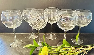 6 ~ Mikasa Balloon Cheers Ball Oon Wine Glasses Etched Swirl  Dots & Dashes~8” • $39.99