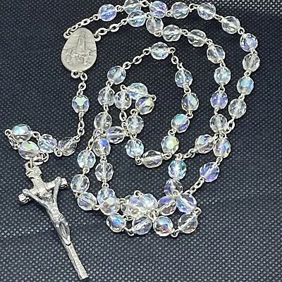 Vintage Crucifix Rosary Aurora Borealis Glass Beads Prayer Fatima • $24.95