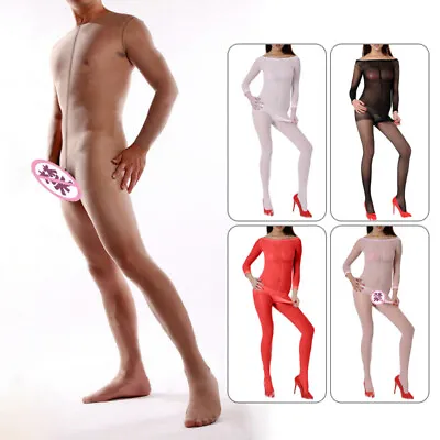 Mens Sissy Full Body Stocking Bodysuit Pantyhose Underwear Custume Clubwear • £8.89