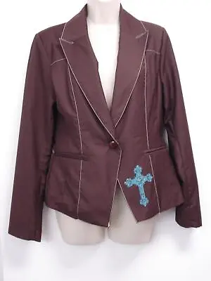 Cowgirl Tuff Co Jacket Size Small Brown Blazer Turquoise Embellished Crosses • $16