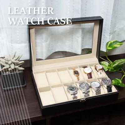 12 Grid Glass Display Watch Box Case Organizer For Women Men Jewelry Storage UK • £13.98