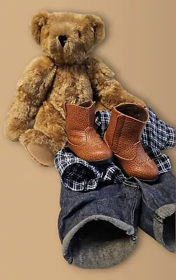 Vermont Teddy Bear Pearl Snap Button Western Jeans Plaid Cowboy Boot 16  Jointed • $24.99