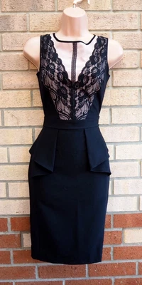 £16.39 • Buy Dorothy Perkins Black Beige Lace Inserted Peplum Bodycon Party Dress 6 Xs