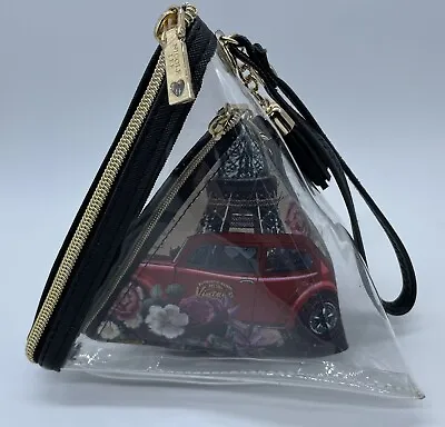 Nicole Lee See Thru Tetrahedron Clutch Wristlet Set 2 Floral Paris Print Makeup • $9.77