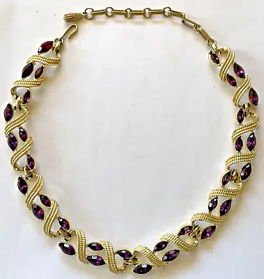Vintage Coro Necklace Purple Rhinestone And Gold 17  Beautiful • $45