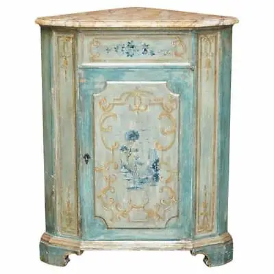 Hand Painted Vintage Corner Pot Cupboard In The French Taste With Marbled Top • $1680.89