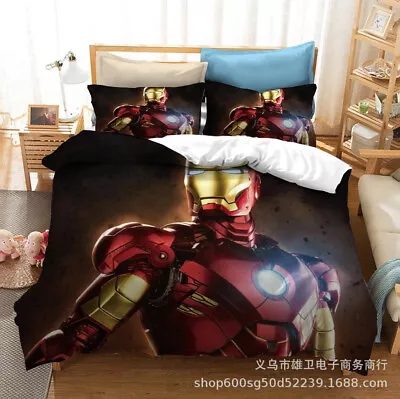 Iron Man Marvel Avengers Bedding Set 3PCS Duvet Cover Pillowcase Comforter Cover • $67.44