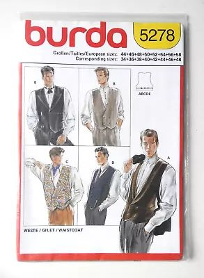 Burda 5278 Sewing Pattern Selection Of Men's Waistcoats / Vests Sz 34 To 48 NEW • £8.99